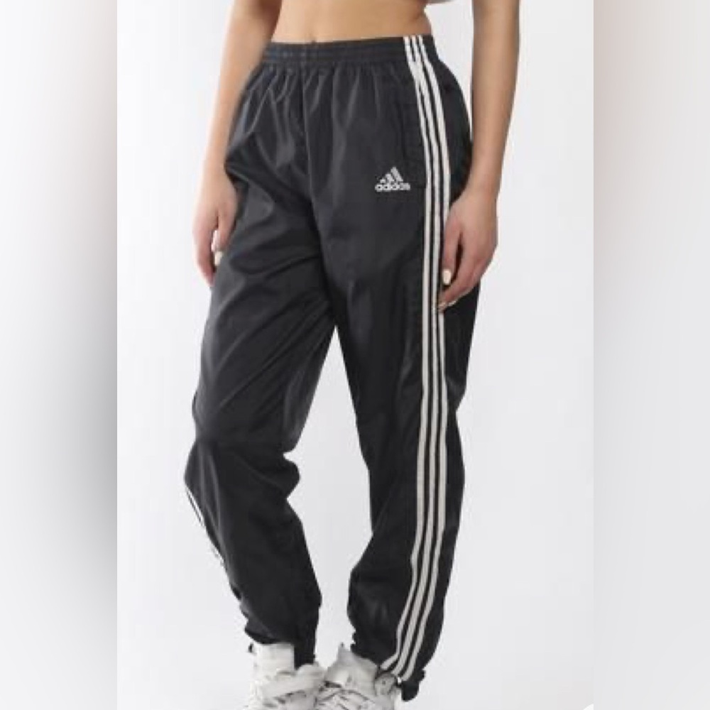 Vintage Adidas Black Track Pants with White Stripes